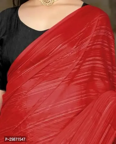 Stylish Georgette Red Striped Saree With Blouse Piece