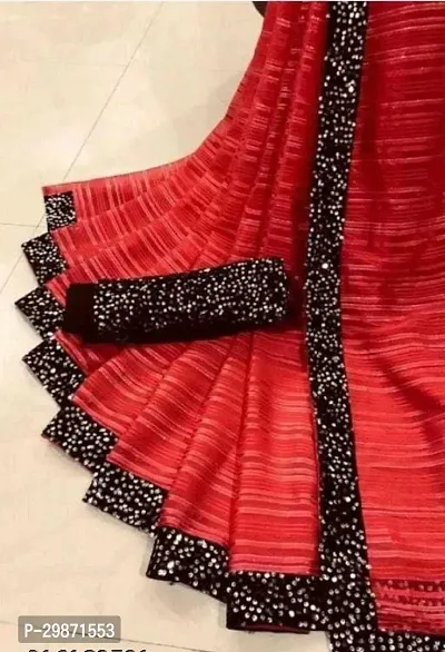 Stylish Georgette Red Striped Saree With Blouse Piece