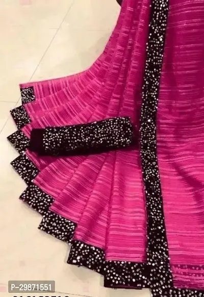 Stylish Georgette Pink Striped Saree With Blouse Piece-thumb0