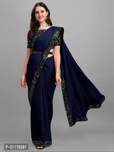 Stylish Lycra Blend Saree With Blouse Piece For Women-thumb0