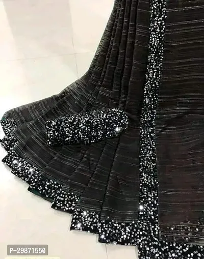 Stylish Georgette Black Striped Saree With Blouse Piece-thumb0