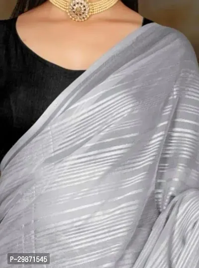 Stylish Georgette Grey Striped Saree With Blouse Piece-thumb0