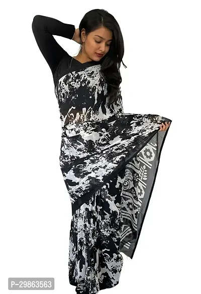 Elegant Black Georgette Printed Saree with Blouse piece For Women-thumb0