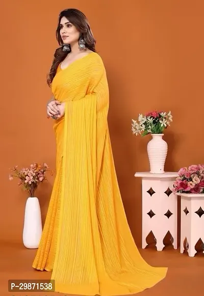 Stylish Georgette Mustard Striped Saree Without Blouse Piece-thumb0