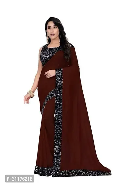 Stylish Lycra Blend Saree With Blouse Piece For Women-thumb0