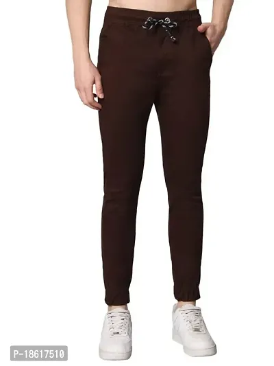 Zaahii Mens Regular Fit Mid Rise Brown Elastic Waistband and Drawstring Closure Joggers/Trousers-thumb0