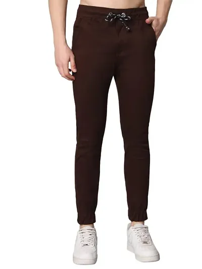 Zaahii Mens Regular Fit Mid Rise Brown Elastic Waistband and Drawstring Closure Joggers/Trousers