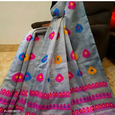 Woven Mekhela Chador Cotton Silk Saree  (Grey)-thumb0