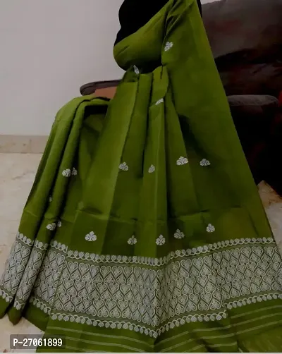 Woven Mekhela Chador Silk Blend Saree  (green)