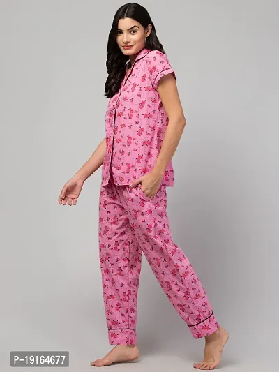 Elegant Pink Cotton Printed Nightdress For Women-thumb5