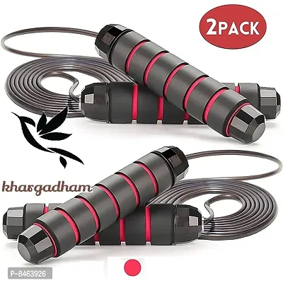 Skipping Rope for Men, Women  Children - Jump Rope for Exercise Workout  Weight Loss - Tangle Free Jumping Rope for Kids (Black  Red, Set of 02 Pcs)-thumb0