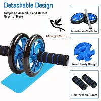 Anti Skid / Wobble Double Wheel Total Body AB Roller Exerciser for Abdominal Stomach Exercise Training with Knee Mat Steel Handle for Unisex (Black  Blue)-thumb4