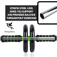 Anti Skid / Wobble Double Wheel Total Body AB Roller Exerciser for Abdominal Stomach Exercise Training with Knee Mat Steel Handle for Unisex (Black  Green)-thumb1