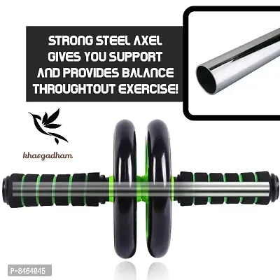 Anti Skid / Wobble Double Wheel Total Body AB Roller Exerciser for Abdominal Stomach Exercise Training with Knee Mat Steel Handle for Unisex (Black  Green)-thumb2