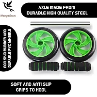 Anti Skid / Wobble Double Wheel Total Body AB Roller Exerciser for Abdominal Stomach Exercise Training with Knee Mat Steel Handle for Unisex (Black  Green)-thumb2