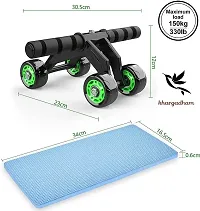 Premium upgraded 4-Wheel AB Roller with Knee Mat And Floor Wedge - Abdominal Workout Fitness Exercise Equipment (Black  Green)-thumb2