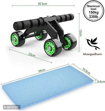 Premium upgraded 4-Wheel AB Roller with Knee Mat And Floor Wedge - Abdominal Workout Fitness Exercise Equipment (Black  Green)-thumb3