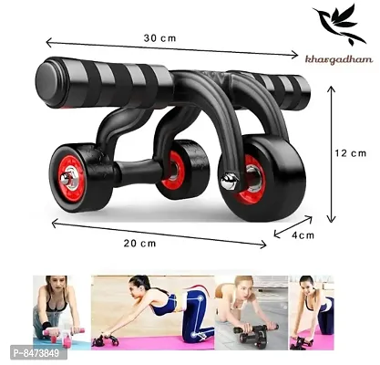 Premium upgraded 4-Wheel AB Roller with Knee Mat And Floor Wedge - Abdominal Workout Fitness Exercise Equipment (Black  Red)-thumb2