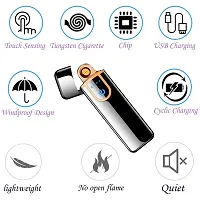 Electric USB Touch Lighter for Smoking Rechargeable Windproof Slim Coil Lighter with Smart Fingerprint Sensor Double Side Ignition-thumb2