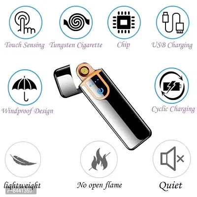 Electric USB Touch Lighter for Smoking Rechargeable Windproof Slim Coil Lighter with Smart Fingerprint Sensor Double Side Ignition-thumb3