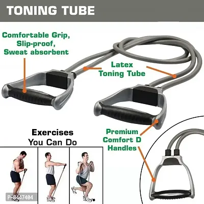Double Toning Resistance Tube Heavy Quality Exercise Band for Men and Women - Grey and Black-thumb4