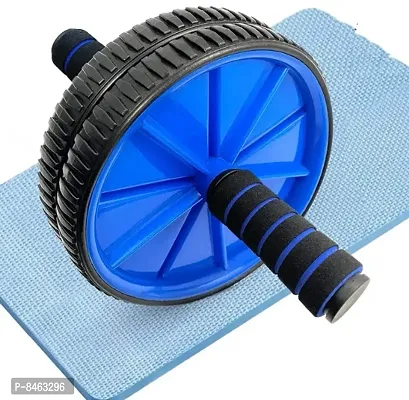 Dual Wide AB Roller Wheel for Abs Workouts Home Gym Abdominal Exercise/Core Workouts for Men and Women (6 MM Safe Knee Mat, Blue Roller)-thumb0