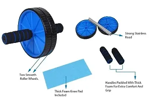 Dual Wide AB Roller Wheel for Abs Workouts Home Gym Abdominal Exercise/Core Workouts for Men and Women (6 MM Safe Knee Mat, Blue Roller)-thumb1