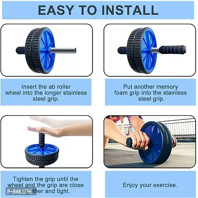 Dual Wide AB Roller Wheel for Abs Workouts Home Gym Abdominal Exercise/Core Workouts for Men and Women (6 MM Safe Knee Mat, Blue Roller)-thumb2