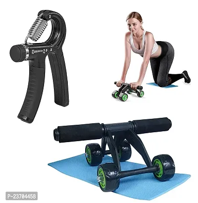 MANOGYAM 4 Wheel Ab Roller with Hand Gripper | Adjustable Hand Gripper | Ab Exerciser | Hand Grip Strengthener | Finger Exerciser | Fitness Accessories | Home Workout