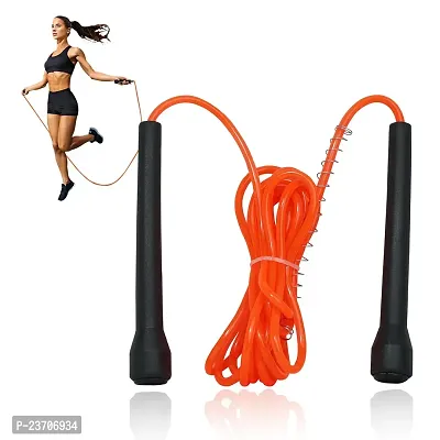 Manogyam Pencil Skipping Rope Designed for Comfortable Handle Skipping Rope for Workout and Fitness Training for Men Women and Kids (Orange)-thumb0