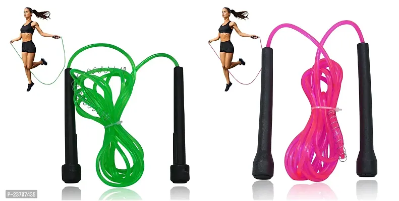 Manogyam 2 Pc Pencil Skipping Rope Designed for Comfortable Handle Skipping Rope for Workout and Fitness Training for Men Women  Kids (Green  Pink)-thumb0