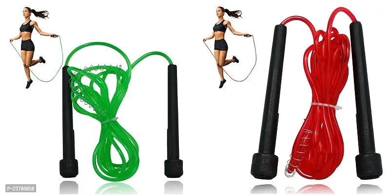 Manogyam 2 Pc Pencil Skipping Rope Designed for Comfortable Handle Skipping Rope for Workout and Fitness Training for Men Women  Kids (Green  Red)-thumb0