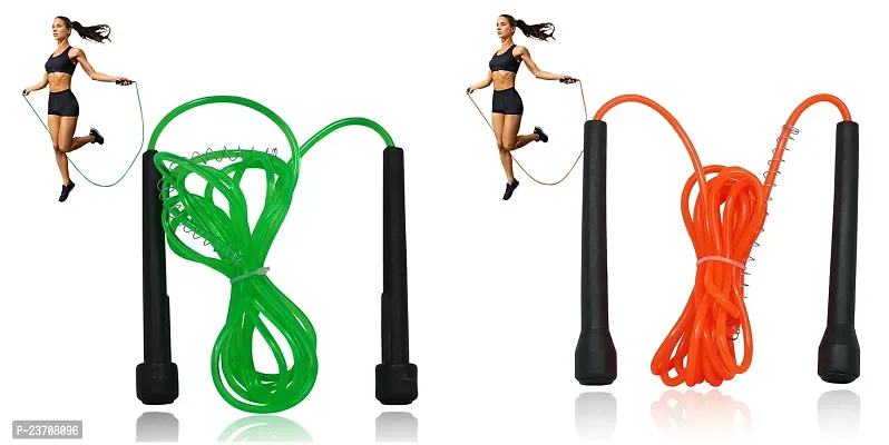 Manogyam Pencil Skipping Rope Designed for Comfortable Handle Skipping Rope for Workout and Fitness Training for Men Women  Kids (Green  Orange)