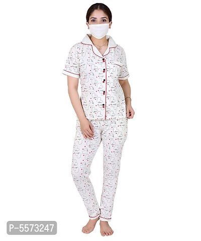 Buy Elegant Cream Cotton Blend Self Pattern Night Top Pyjamas Set