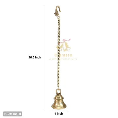 D Brasso Brass Hanging Bell with Chain, Ghanti for Pooja, Ghanti for Home Temple (Golden Antique, Standard, 850 Grams).-thumb2