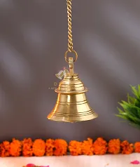 D Brasso Brass Hanging Bell with Chain, Ghanti for Pooja, Ghanti for Home Temple (Golden Antique, Standard, 850 Grams).-thumb2