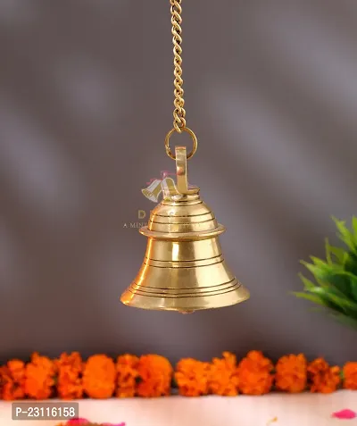 D Brasso Brass Hanging Bell with Chain, Ghanti for Pooja, Ghanti for Home Temple (Golden Antique, Standard, 850 Grams).-thumb3