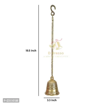 D Brasso Brass Ethnic Indian Handcrafted Brass Temple Hanging Bell with Chain Home Decor, Wall Decor, Ghanti for Pooja (Standard, Antique Golden, 820 Grams, Pack of 1).-thumb2