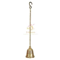 D Brasso Brass Ethnic Indian Handcrafted Brass Temple Hanging Bell with Chain Home Decor, Wall Decor, Ghanti for Pooja (Standard, Antique Golden, 820 Grams, Pack of 1).-thumb2