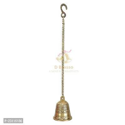 D Brasso Brass Ethnic Indian Handcrafted Brass Temple Hanging Bell with Chain Home Decor, Wall Decor, Ghanti for Pooja (Standard, Antique Golden, 820 Grams, Pack of 1).-thumb3