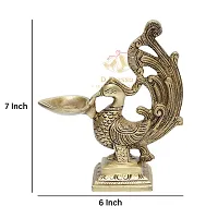 D Brasso Brass Peacock Diya Ethnic Design Handmade Curved Oil Wick Antique Deepak Lamp (Standard, Antique Golden).-thumb3