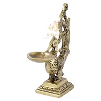 D Brasso Brass Peacock Diya Ethnic Design Handmade Curved Oil Wick Antique Deepak Lamp (Standard, Antique Golden).-thumb4