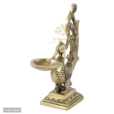 D Brasso Brass Peacock Diya Ethnic Design Handmade Curved Oil Wick Antique Deepak Lamp (Standard, Antique Golden).-thumb5