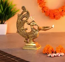 D Brasso Brass Peacock Diya Ethnic Design Handmade Curved Oil Wick Antique Deepak Lamp (Standard, Antique Golden).-thumb2