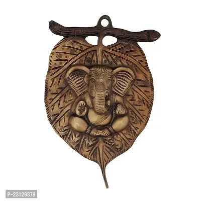 D Brasso Brass Ganesha Wall Hanging Statue Lord Ganesha Brass Sculpture Idol On Leaf Gifts Item (Standard, Brown, 850 Grams).-thumb0