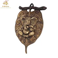 D Brasso Brass Ganesha Wall Hanging Statue Lord Ganesha Brass Sculpture Idol On Leaf Gifts Item (Standard, Brown, 850 Grams).-thumb2