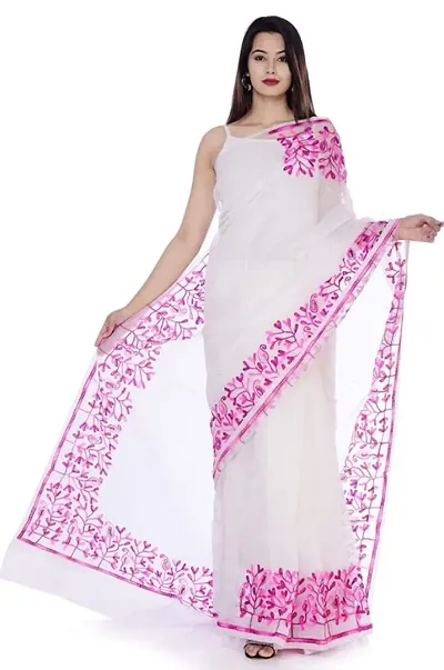 Supernet Embroidered Sarees With Blouse Piece