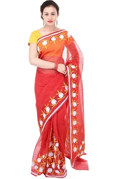 Supernet Embroidered Sarees With Blouse Piece