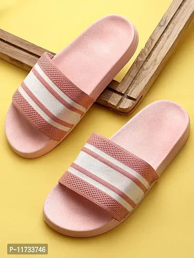 Elegant Fly Knit 2line Pink Flip Flops For Women-thumb0