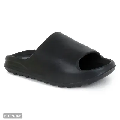 Stylish Zig Zag Plain Black Sliders For Men-thumb5